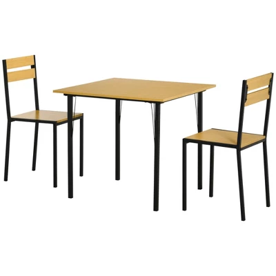 HOMCOM Industrial 3-Piece Dining Table Set, Square Kitchen Table With 2 Chairs For Dorms, Apartments, Studios, Bamboo Wood Grain 5 HOMCOM Industrial 3-Piece Dining Table Set, Square Kitchen Table With 2 Chairs For Dorms, Apartments, Studios, Bamboo Wood Grain - Image 3