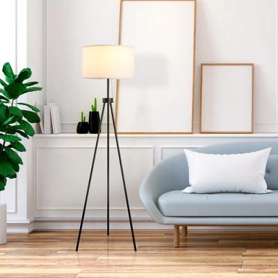 HOMCOM 59.75" Tripod Floor Lamp With Pull Chain Standing, Fabric Lampshade E26 Lamp Holder Steel For Living Room, Bedroom, Office 3 HOMCOM 59.75" Tripod Floor Lamp With Pull Chain Standing, Fabric Lampshade E26 Lamp Holder Steel For Living Room, Bedroom, Office