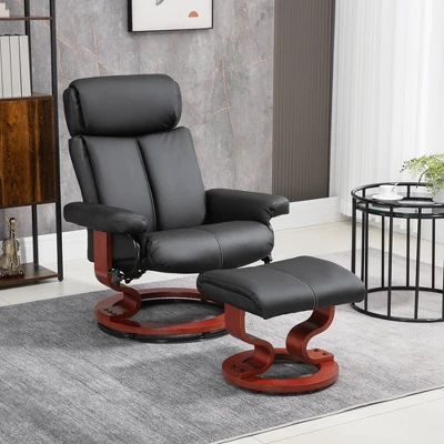 HOMCOM Recliner Chair With Ottoman, 360° Swivel Reclining Chair With Wood Base And Matching Footrest, Black 4 HOMCOM Recliner Chair With Ottoman, 360° Swivel Reclining Chair With Wood Base And Matching Footrest, Black - Image 2