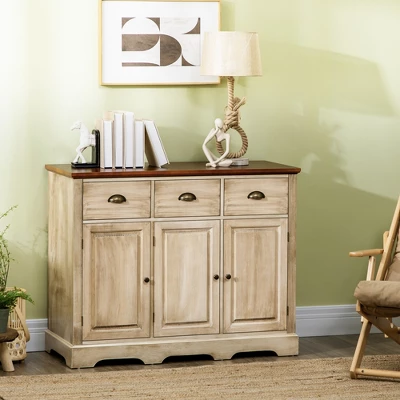 HOMCOM Sideboard Buffet Cabinet With Storage Drawers Adjustable Shelves Countertop Dining Room Cabinet Kitchen Buffet Living Room Furniture Natural 4 HOMCOM Sideboard Buffet Cabinet With Storage Drawers Adjustable Shelves Countertop Dining Room Cabinet Kitchen Buffet Living Room Furniture Natural - Image 2