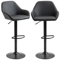 HOMCOM Adjustable Bar Stools Set Of 2, Swivel Barstools With Footrest And Back, PU Leather And Steel Round Base, For Kitchen Counter, Black 9 HOMCOM Adjustable Bar Stools Set Of 2, Swivel Barstools With Footrest And Back, PU Leather And Steel Round Base, For Kitchen Counter, Black -Homcom Shop GUEST e05a150b d48d 4a22 a8b6 85d9309ea1fc