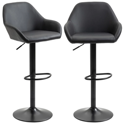 HOMCOM Adjustable Bar Stools Set Of 2, Swivel Barstools With Footrest And Back, PU Leather And Steel Round Base, For Kitchen Counter, Black 5 HOMCOM Adjustable Bar Stools Set Of 2, Swivel Barstools With Footrest And Back, PU Leather And Steel Round Base, For Kitchen Counter, Black - Image 3