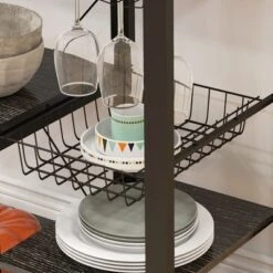 HOMCOM Kitchen Bakers Rack With Power Outlet And LED Lights, Microwave Stand, Coffee Bar With Metal Basket, Multiple Shelves And Glass Holders -Homcom Shop GUEST e239d44a ab14 4b28 b834 497e6198185f