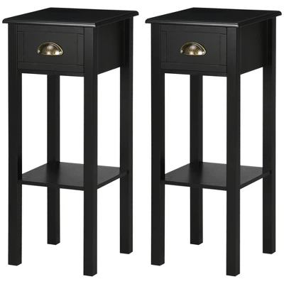 HOMCOM 2-Tier Side Table With Drawer, Narrow End Table With Bottom Shelf, For Living Room Or Bedroom, Set Of 2, Black 5 HOMCOM 2-Tier Side Table With Drawer, Narrow End Table With Bottom Shelf, For Living Room Or Bedroom, Set Of 2, Black - Image 3