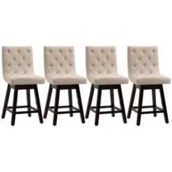 HOMCOM Bar Stools Set Of 4, Swivel Bar Chairs, 25.5" High Fabric Tufted Breakfast Barstools For Kitchen Counter, Beige -Homcom Shop GUEST e40e803e 479b 4dc6 bee7 4e0bf0454465