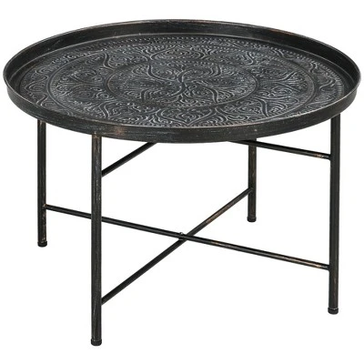 HOMCOM 24" Round Coffee Table With Hammered Tray Top, Vintage Metal Center Table For Living Room, Bedroom, Side Table 10 HOMCOM 24" Round Coffee Table With Hammered Tray Top, Vintage Metal Center Table For Living Room, Bedroom, Side Table - Image 8