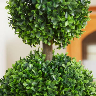 HOMCOM 2 Pack 23.5" Artificial Boxwood Topiary Ball Trees Set Of 2, Double Ball-Shaped Boxwood Artificial Topiary Plants For Indoor Outdoor, Green 6 HOMCOM 2 Pack 23.5" Artificial Boxwood Topiary Ball Trees Set Of 2, Double Ball-Shaped Boxwood Artificial Topiary Plants For Indoor Outdoor, Green - Image 4