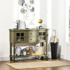 HOMCOM Vintage Console Table With 2 Drawers And Cabinets, Retro Sofa Table For Entryway, Living Room And Hallway, Light Gray