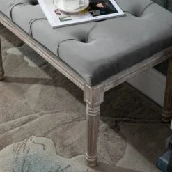 HOMCOM Sitting Bench Tufted Upholstered Fabric Ottoman With Rubberwood Legs For Living Room, Bedroom, Hallway, Grey -Homcom Shop GUEST e959c447 b485 4f84 a1d4 2a83a47f3070