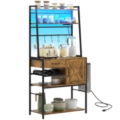 HOMCOM Kitchen Baker's Rack With Power Outlet, LED Lights, Microwave Stand With Storage Shelves, Wine Bottle Rack, Barn Door Cabinet -Homcom Shop GUEST e98f7e3a 7697 476f a200 7a685c8aabe7