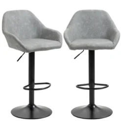 HOMCOM Adjustable Bar Stools Set Of 2, Swivel Barstools With Footrest And Back, PU Leather And Steel Round Base, For Kitchen Counter, Gray -Homcom Shop GUEST e9cd50e3 41cf 44f1 9931 1dc943592dfb