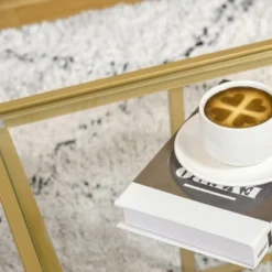 HOMCOM 38" Modern Tempered Glass Coffee Table, Side Table With 2 Tabletops For Living Room, Office, Bedroom, Gold -Homcom Shop GUEST e9cd738a 27b3 429d 85dd b6abd80bf829