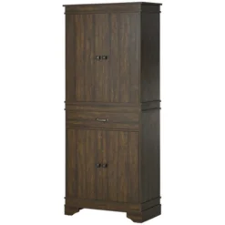 HOMCOM 72" Farmhouse Kitchen Pantry, 4-Door Rustic Storage Cabinet With Drawer And 3 Shelves, Walnut -Homcom Shop GUEST ea422123 b968 447c 9ba2 097910e39cf4