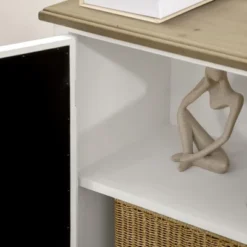 HOMCOM Farmhouse Storage Cabinet, Sideboard Buffet Cabinet With Double Glass Doors And Solid Wood Countertop For Kitchen, Living Room -Homcom Shop GUEST eaab4f11 c954 4892 ba3e c2dc77361a43