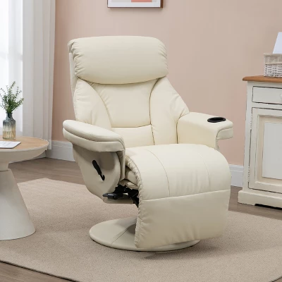 HOMCOM Manual Recliner, Swivel Lounge Armchair With Side Pocket, Footrest And Cup Holder For Living Room, Cream White 4 HOMCOM Manual Recliner, Swivel Lounge Armchair With Side Pocket, Footrest And Cup Holder For Living Room, Cream White - Image 2