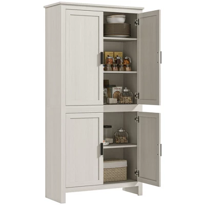 HOMCOM 64" 4-Door Kitchen Pantry, Freestanding Storage Cabinet With 3 Adjustable Shelves For Kitchen, Dining Or Living Room, Antique White 8 HOMCOM 64" 4-Door Kitchen Pantry, Freestanding Storage Cabinet With 3 Adjustable Shelves For Kitchen, Dining Or Living Room, Antique White - Image 6