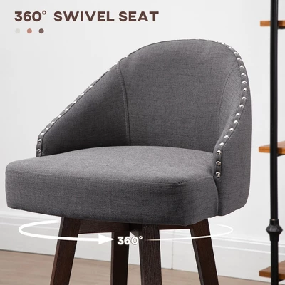 HOMCOM Bar Stools Set Of 4, Linen Fabric Kitchen Counter Stools With Nailhead Trim, Rubber Wood Legs And Footrest For Dining Room, Pub, Dark Gray 6 HOMCOM Bar Stools Set Of 4, Linen Fabric Kitchen Counter Stools With Nailhead Trim, Rubber Wood Legs And Footrest For Dining Room, Pub, Dark Gray - Image 4