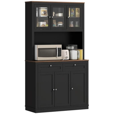 HOMCOM 71" Tall Kitchen Pantry Storage Cabinet With 2 Drawers, Microwave Cabinet With Adjustable Shelves And Glass Doors, Black 5 HOMCOM 71" Tall Kitchen Pantry Storage Cabinet With 2 Drawers, Microwave Cabinet With Adjustable Shelves And Glass Doors, Black - Image 3