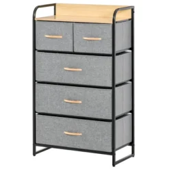 HOMCOM 5-Drawer Fabric Dresser Tower, 4-Tier Storage Organizer With Steel Frame For Hallway, Bedroom And Closet, Light Gray -Homcom Shop GUEST ee653f2e e73a 4562 ac62 641aabf09795