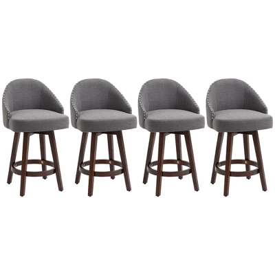 HOMCOM Bar Stools Set Of 4, Linen Fabric Kitchen Counter Stools With Nailhead Trim, Rubber Wood Legs And Footrest For Dining Room, Pub, Dark Gray 5 HOMCOM Bar Stools Set Of 4, Linen Fabric Kitchen Counter Stools With Nailhead Trim, Rubber Wood Legs And Footrest For Dining Room, Pub, Dark Gray - Image 3