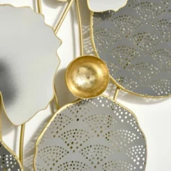 HOMCOM 3D Metal Wall Art Set Of 2 Modern Lotus Leaves Hanging Wall Sculpture Home Decor For Living Room Bedroom Kitchen 20"x32"x2, Gray And Gold -Homcom Shop GUEST ef64ebad 65b5 473a a35d 51596bc5e6a8