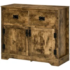 HOMCOM Rustic Storage Cabinet Sideboard With 2 Drawers And 2 Cupboard, Distressed Brown -Homcom Shop GUEST ef66e70b 19b4 4d6d bcc0 c99ad1b2c3c4