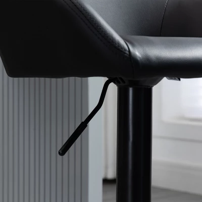 HOMCOM Adjustable Bar Stools Set Of 2, Swivel Barstools With Footrest And Back, PU Leather And Steel Round Base, For Kitchen Counter, Black 7 HOMCOM Adjustable Bar Stools Set Of 2, Swivel Barstools With Footrest And Back, PU Leather And Steel Round Base, For Kitchen Counter, Black - Image 5