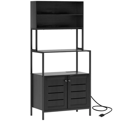 HOMCOM Baker's Rack With Power Outlet, Coffee Bar Cabinet With Storage Shelves, Microwave Stand With Louvred Door Cabinets, Black 5 HOMCOM Baker's Rack With Power Outlet, Coffee Bar Cabinet With Storage Shelves, Microwave Stand With Louvred Door Cabinets, Black - Image 3