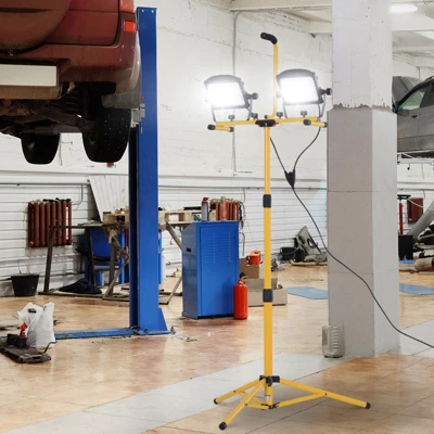 HOMCOM 10,000 Lumen Dual Head LED Work Lights Weather Resistant With Telescoping Adjustable Tripod Stand, Rotating Lamps 4 HOMCOM 10,000 Lumen Dual Head LED Work Lights Weather Resistant With Telescoping Adjustable Tripod Stand, Rotating Lamps - Image 2