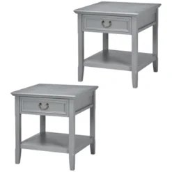 HOMCOM Vintage Side Table For Living Room Or Bedroom Storage End Table With Antique Handle Drawer & Shelf, Wooden Side Table, Set Of 2, Gray -Homcom Shop GUEST f1738bff 1a6c 4290 a15e 35d342ffd3ee