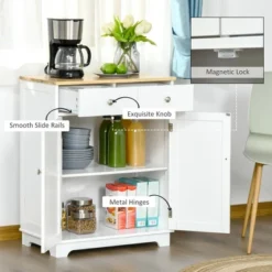 HOMCOM Kitchen Storage Cabinet, Sideboard Floor Cupboard With Solid Wood Top, Adjustable Shelf, And 2 Drawers For Living Room, And Hallway -Homcom Shop GUEST f1951537 7022 4a01 b550 3b1c731773c0