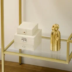 HOMCOM Gold Console Table, 39" Tempered Glass Behind Sofa Table, Narrow Entryway Table With Storage Shelves, Steel Frame Glass Table -Homcom Shop GUEST f1c290d0 a9e2 46ee 9f4e b34b7b8565a1