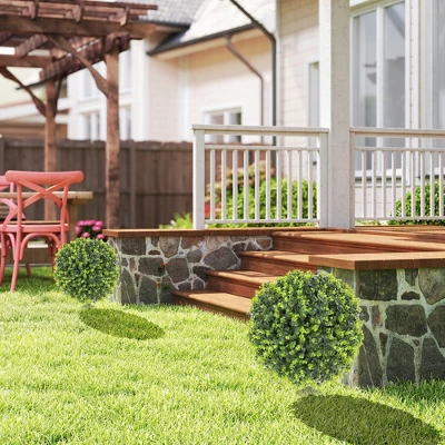 HOMCOM 2 Pack 1.3ft Artificial Eucalyptus Topiary Ball With Ground Stake, Indoor Outdoor Faux Greenery, Faux Plants For Garden, Porch 4 HOMCOM 2 Pack 1.3ft Artificial Eucalyptus Topiary Ball With Ground Stake, Indoor Outdoor Faux Greenery, Faux Plants For Garden, Porch - Image 2