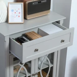 HOMCOM Kitchen Cabinet, Storage Cabinet, Sideboard Floor Accent Cabinet W/ 2 Glass Doors, Drawer, Adjustable Shelves For Living Room Entryway, Gray -Homcom Shop GUEST f257a292 dd4a 44b2 a289 6e325734f8af