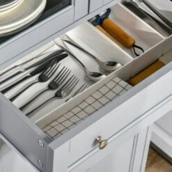 HOMCOM 52" Traditional Kitchen Pantry, Floor Storage Cabinet, Small Cupboard Organizer With Adjustable Shelves And 4-Doors For Living Room, Gray -Homcom Shop GUEST f42838fb f04d 4d0b b90b 7f4818ccf9f4