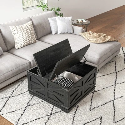 HOMCOM Farmhouse Coffee Table With Flip Top, Hidden Storage Compartment, Square Center Table For Living Room 7 HOMCOM Farmhouse Coffee Table With Flip Top, Hidden Storage Compartment, Square Center Table For Living Room - Image 5