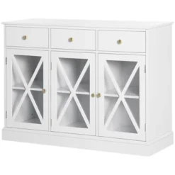 HOMCOM 45" Farmhouse Style Kitchen Sideboard, Serving Buffet Cabinet, Storage Cupboard With Glass Doors And 3 Drawers, White -Homcom Shop GUEST f6116e70 a051 41e8 9620 be03f93ca455
