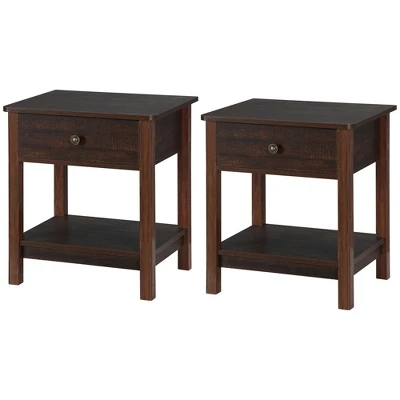 HOMCOM End Table With Drawer, Side Table With Top And Bottom Shelf For Small Spaces, Set Of 2, Dark Brown 5 HOMCOM End Table With Drawer, Side Table With Top And Bottom Shelf For Small Spaces, Set Of 2, Dark Brown - Image 3