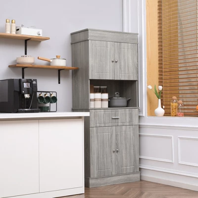 HOMCOM 72" Kitchen Buffet With Hutch, Freestanding Pantry Cupboard With Utility Drawer, 2 Door Cabinets And Countertop, Grey Wood Grain 4 HOMCOM 72" Kitchen Buffet With Hutch, Freestanding Pantry Cupboard With Utility Drawer, 2 Door Cabinets And Countertop, Grey Wood Grain - Image 2