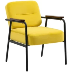 HOMCOM Modern Accent Chair With Cushioned Seat And Back, Upholstered Velvet Armchair For Bedroom, Living Room Chair With Arms And Steel Legs, Yellow -Homcom Shop GUEST f769ebf8 d675 4ecb b7e2 c0d956b0335c