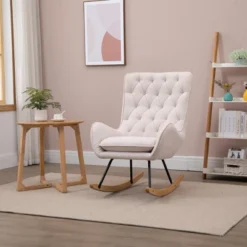 HomCom Mid-Century Tufted Wingback Fabric Rocking Chair -Homcom Shop GUEST f7cd83d6 3cd2 4208 8486 e5d20919c00d