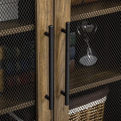 HOMCOM Farmhouse Buffet Cabinet, Sideboard, Kitchen Storage Cabinet With Adjustable Shelves And Wire Mesh Door, Coffee Bar For Living Room, Walnut 7 HOMCOM Farmhouse Buffet Cabinet, Sideboard, Kitchen Storage Cabinet With Adjustable Shelves And Wire Mesh Door, Coffee Bar For Living Room, Walnut - Image 5