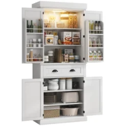 HOMCOM 71" LED Kitchen Pantry Cabinet, Tall Storage Cabinet With 6 Door Shelves, A Drawer And 4 Adjustable Shelves -Homcom Shop GUEST f8f15bea dd1a 4e7b 99cd d55b68aba1cb