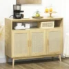 HOMCOM Kitchen Sideboard With 2 Cabinets, Boho Buffet Cabinet With 3 Rattan Decorated Doors And Adjustable Shelf, Coffee Bar Cabinet -Homcom Shop GUEST fa374be9 209c 4b2a 9539 591bcdbd34cb