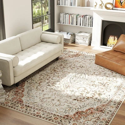 HOMCOM Area Rug 8x10, Machine Washable Rug, Non-Slip Classical Floral Print Floor Carpet For Living Room, Bedroom, Dining Room, Mixed-Brown 4 HOMCOM Area Rug 8x10, Machine Washable Rug, Non-Slip Classical Floral Print Floor Carpet For Living Room, Bedroom, Dining Room, Mixed-Brown - Image 2