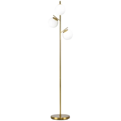 HOMCOM 3-Light Modern Floor Lamp For Living Room Bright Lighting, Tree Standing Lamp For Bedroom With Globe Lampshades, Gold 5 HOMCOM 3-Light Modern Floor Lamp For Living Room Bright Lighting, Tree Standing Lamp For Bedroom With Globe Lampshades, Gold - Image 3