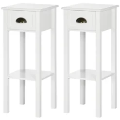 HOMCOM 2-Tier Side Table With Drawer, Narrow End Table With Bottom Shelf, For Living Room Or Bedroom, Set Of 2, White -Homcom Shop GUEST ff7b6e2e 02ce 49aa a001 463ba372cd15