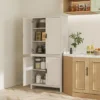 HOMCOM 64" 4-Door Kitchen Pantry, Freestanding Storage Cabinet With 3 Adjustable Shelves For Kitchen, Dining Or Living Room, Antique White